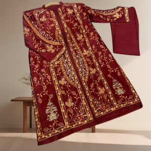 Embroidered Gown With Sleeveless Inner & Trouser 3 Piece