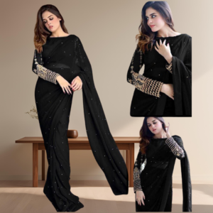 Embroidered Blouse & Pearls Attached Saree