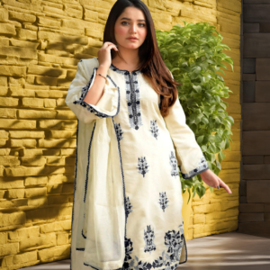 Embroidery Shirt With Lace Work Dupatta 3 Piece